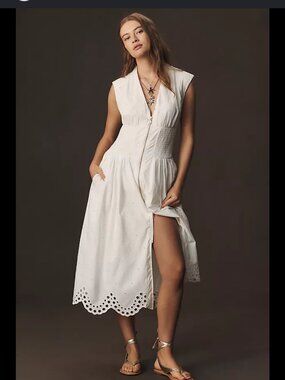 new ANTHROPOLOGIE THE TOMMIE CAP SLEEVE POPLIN EYELET DRESS 1X
